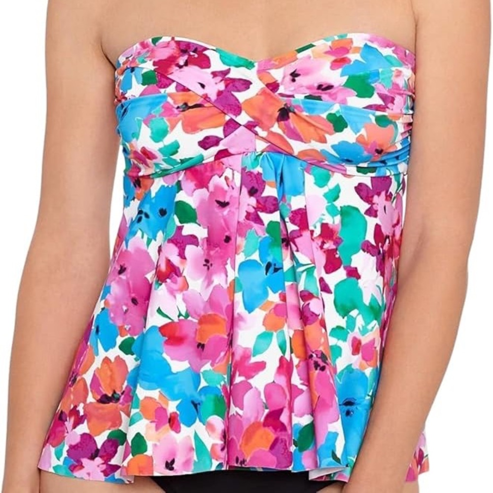 Swim‎ Solutions Twisted Bandeau Tankini Swim Top Primavera Pink 12